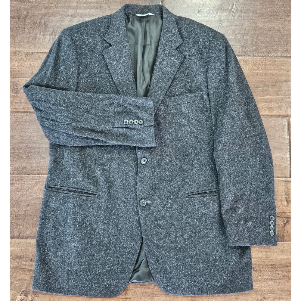 PREEPY Herringbone Soft Joseph & Feiss ‎ 44 L Blazer 100% Camel Hair Charcoal